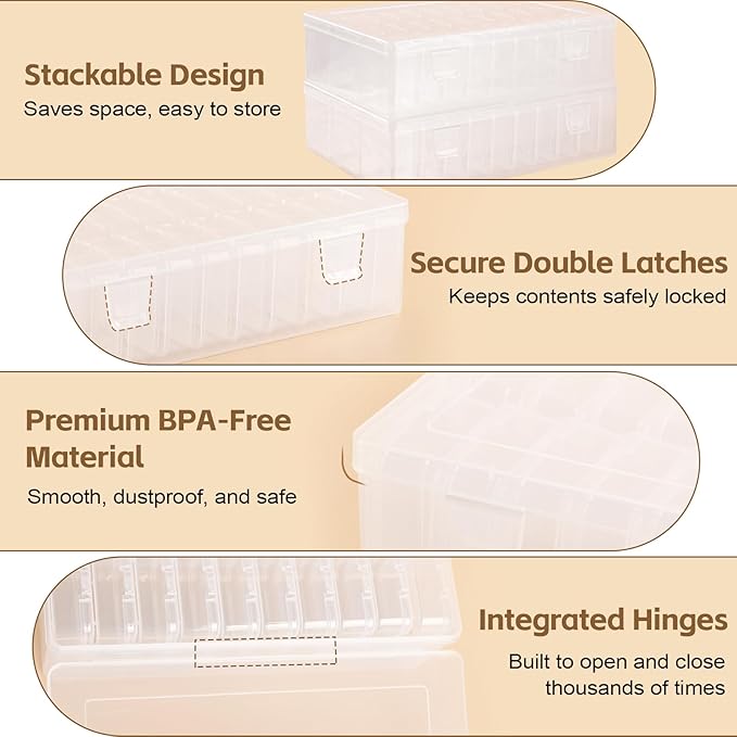 Bead Organizer Box, 62 Pcs Clear Bead Storage Containers, Craft Organizers and Storage with Hinged Lids and Labels, Small Plastic containers for DIY Jewelry, Seeds, Diamond Painting, Small Parts
