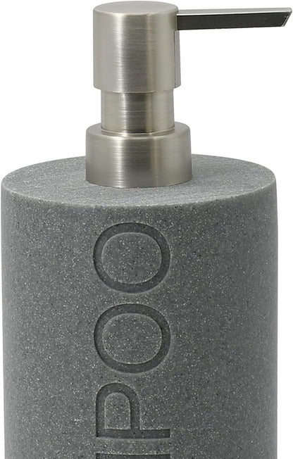 Indecor Home Resin Neutral Gray Sandstone Shampoo Engraved Bottle Refillable Pump Dispenser, Durable Waterproof Resin Construction for Bath, Shower - Gray Sandstone Satin Nickel Pump
