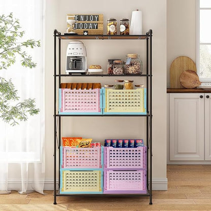 Stackable Plastic Closet Storage Basket, 2 Pack Foldable Closet Organizers and Storage Bins, Decorative Basket for Closet, Shelves, Laundry, Wardrobe Organizing (Pink Blue + Yellow Blue)