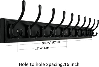 WEBI Coat Rack Wall Mount,38 1/4" Long Coat Hooks Wall Mounted,Bamboo Coat Hanger Wall Hook Rack,Jacket Hanger,10 Hooks for Hanging Coats,Clothes,Hats,Black