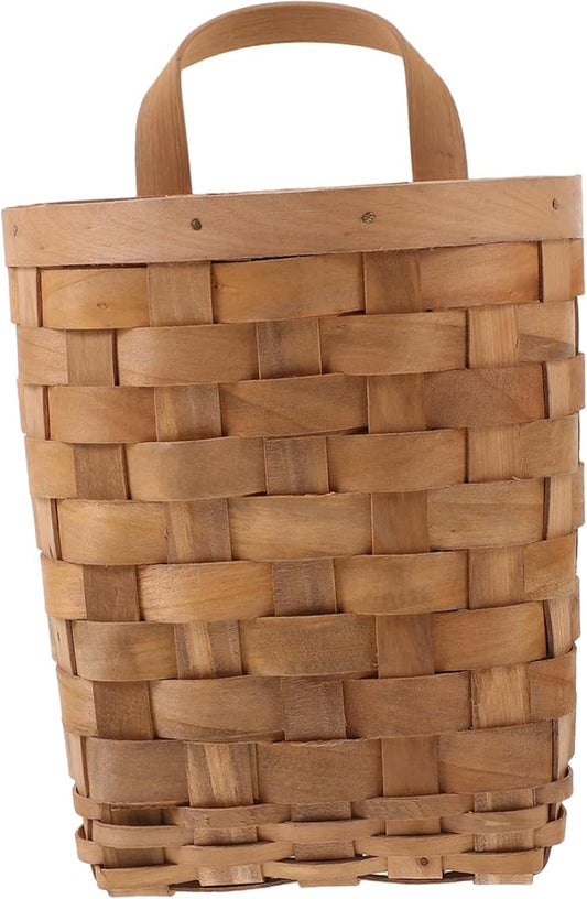HEALLILY Woven Hanging Storage Baskets Wood Organizer for Kitchen Bathroom Bedroom Wall Mountable Natural Storage Bins for Cosmetics Kitchenware and Daily Essentials Carbonized Finish