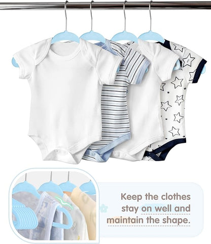 VIS'V Baby Hangers, 11 Inch Velvet Kids Hangers with 6 Pcs Clothes Size Dividers, Infant Toddler Nursery Closet Organization, Non Slip, Blue, 30 Pcs