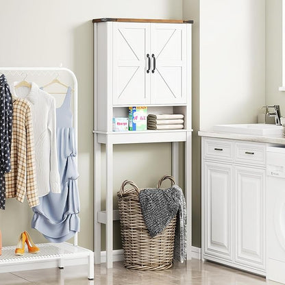 Halitaa Over The Toilet Storage Cabinet, Farmhouse Over Toilet Bathroom Organizer with 2 Barn Doors, Narrow Above Toilet Storage Cabinet, Behind Toilet Bathroom Organizer (Rustic White)