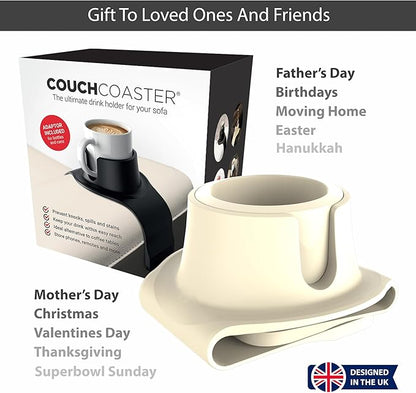 HIT PRODUCTS CouchCoaster® - Original & Patented Armrest Couch Cup Holder, Cool Cream - A Weighted, Silicone, Anti Slip Coaster Stops Spills On Your Sofa, Armchair Or Recliner & Keeps Drinks in Reach
