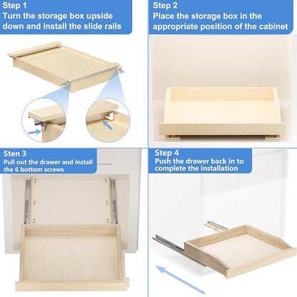 Pull Out Cabinet Drawer 28½” W x 21” D, Soft Close Pull Out Cabinet Organizer, Bottom Assembly