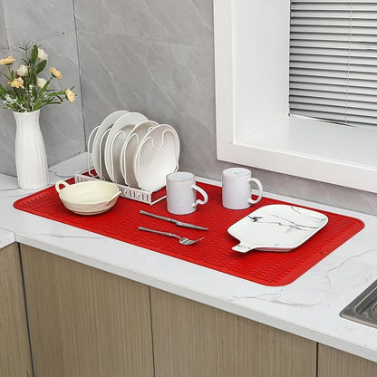 Silicone Dish Drying Mat for Multiple Usage,Easy clean,Eco-friendly,Heat-resistant Silicone Mat for Kitchen Counter or Sink,Refrigerator or Drawer Liner Red 5XL 36inches x 18inches