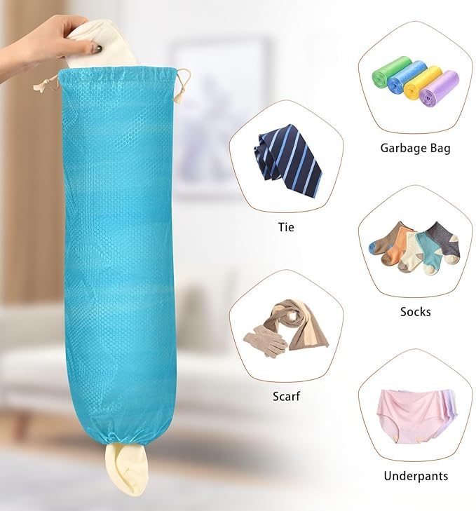 2 PCS Sky Blue Plastic Bag Holder - Wall Mount Grocery & Trash Bag Storage Organizer Dispenser - 22 x 9 Inch