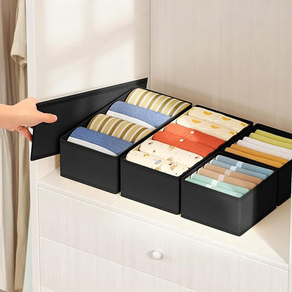 DIMJ Drawer Organizers Clothes, Set of 16 Dresser Organizer Bins, Fabric Closet Organizers and Storage, Shallow Drawer Dividers for Nursery, Clothing, Baby Clothes, Socks, Underwears, Tie (Black)
