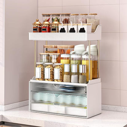 caktraie 5 Tiers Bathroom Counter Organizer - 3 Drawers Makeup Organizer, Cosmetic Storage Drawer for Dresser Countertop and Bathroom Vanity for Large Skincare, Perfume, Clear