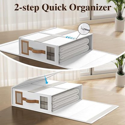 3 Pack Foldable Bed Sheets Set Organizers and Storage(King & Queen Size),Linen Fabric Closet Organizers with Window,Folding Bedding Storage Box for Bedsheets and Pillow Cube Organizer-White