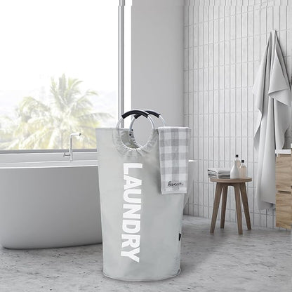 Caroeas 125L Laundry Basket,Large Laundry Hamper, Laundry Bag with Padded Handles, Clothes Hamper Stands Up Well, Collapsible Free Standing Easy Storage Washing Bin (Light Grey,125L)