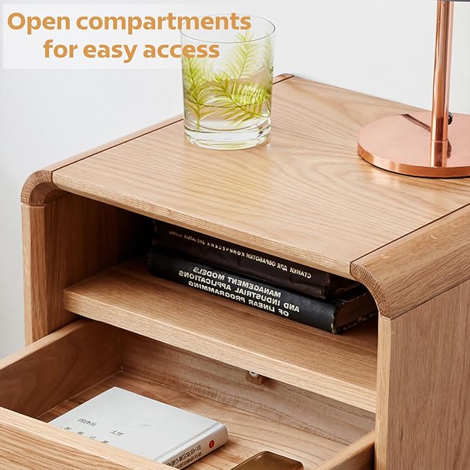 Vadisun Solid Wood Nightstand Set of 2, Mid Century Modern Nightstand with Drawers, Natural Wood Nightstand with Storage, Wooden Night Stand, Small Nightstands, Bedside Table for Bedroom(23.23" H)