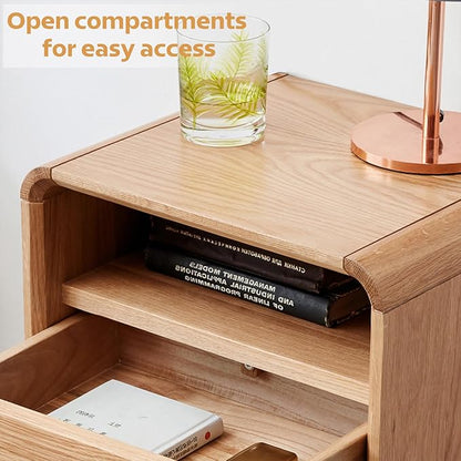 Vadisun Solid Wood Nightstand Set of 2, Mid Century Modern Nightstand with Drawers, Natural Wood Nightstand with Storage, Wooden Night Stand, Small Nightstands, Bedside Table for Bedroom(23.23" H)
