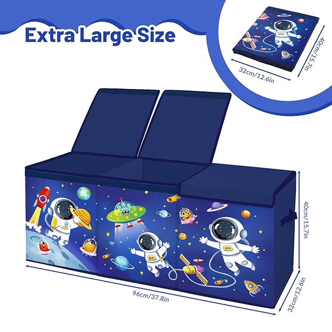 Toy Storage Bin with Lids,Extra Large Toy Box Chest with Handles for Kids Boys Girls,Collapsible Storage Organizer Box Bin Basket for Bedroom,Playroom, Nursery,37.8"x12.6" x15.7",Astronaut