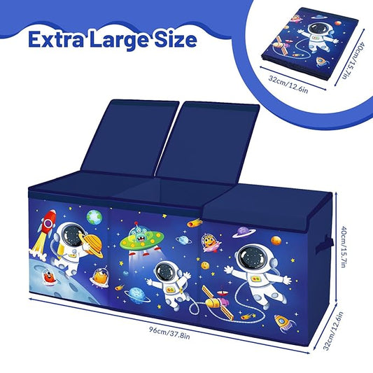 Toy Storage Bin with Lids,Extra Large Toy Box Chest with Handles for Kids Boys Girls,Collapsible Storage Organizer Box Bin Basket for Bedroom,Playroom, Nursery,37.8"x12.6" x15.7",Astronaut
