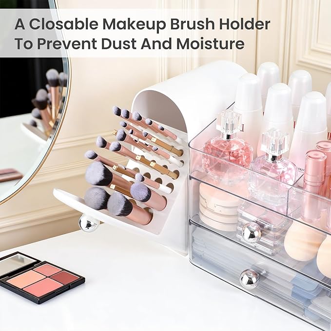 Makeup Organizer,Vanity Organizer with Makeup Brush Holder,Large Skincare Organizers and Bathroom Countertop Organizer,Storage Lipstick,Perfume,Nail Polish,Beauty,Hair Accessories,Gifts for Women