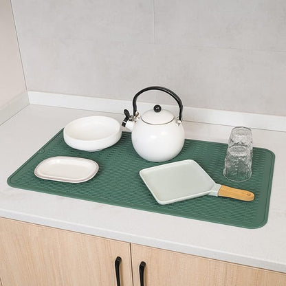 Silicone Dish Drying Mat for Multiple Usage,Easy clean,Eco-friendly,Heat-resistant Silicone Mat for Kitchen Counter or Sink,Refrigerator or Drawer Liner Green 4XL 32 inches x 18 inches
