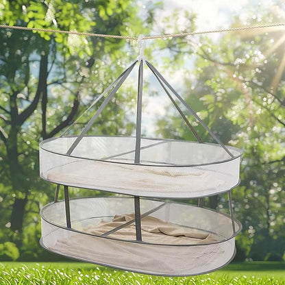 Sweater Drying Rack Mesh Foldable, Lay Flat Clothes Dryer Rack, Large Hanging Dry Rack for Clothes, Folding Clothing Drying Hanger, Portable for Laundry Indoor Outdoor (3-Tier)