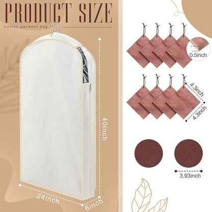 2 Sets 40 Inch Linen Fabric Bags for Hanging Clothes and Storage with Cedar Blocks for Fresh Smell and Moth Protection Sandpaper for Suit Fur Coat Jacket Sweater