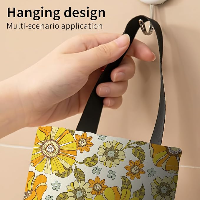 Plastic Bag Holder, Wall Mount Grocery Bag Organizer, Funny Hanging Trash Storage Dispenser for Home Kitchen Cute Yellow Floral