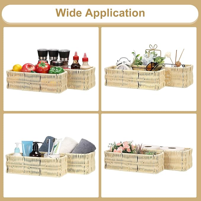 OwnMy Plastic Wicker Hanging Basket for Kitchen, Set of 2 Wall Storage Baskets Hanging Fruit Vegetable Basket for Kitchen Cabinet Pantry Organizing, Bathroom Toilet Paper Storage Baskets Organizers