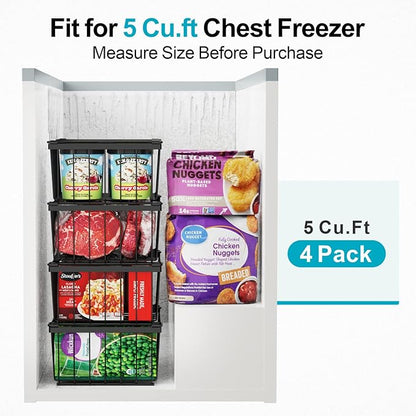 iSPECLE Chest Freezer Organizer Bins - 8 Pack Stackable Freezer Organizer for 5 to 7 Cu.Ft Freezer and Upright Freezer Over 8.5 Cu.Ft, Easy Get Food from Bottom, Add Extra Storage Space, Black