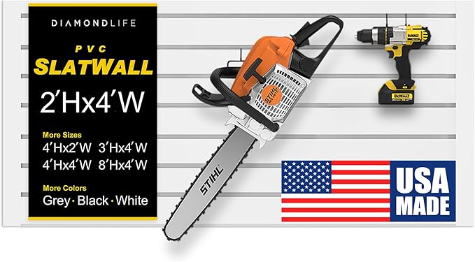 Heavy Duty 2x4 PVC Garage Slatwall Storage System (with Endcaps & Screws) - Modular Slat Wall Paneling for Garage Wall Organizer - Interlocking Slatwall Panels for Home & Commercial Use (White)