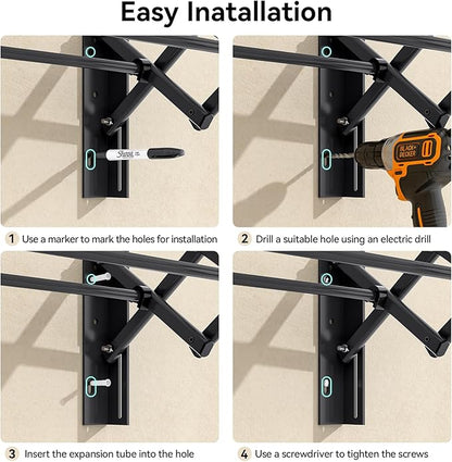 APEXCHASER Laundry Drying Rack Wall Mount - Towel Rack Collapsible, Accordion Clothes Drying Rack, Clothes Airer for Bathroom Balcony Laundry Room Wall Mounted, Drying Rack for Clothing, Black