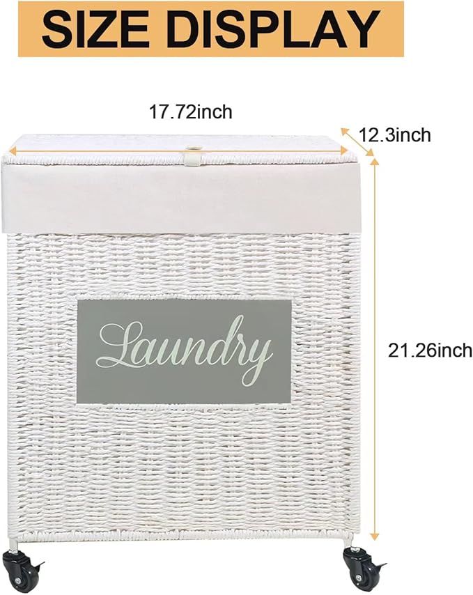 Mxfurhawa Laundry Basket, Heavy Duty Cotton Liner Laundry Storage Hamper with Handles, Collapsible Clothes Wire Basket Organizer Laundry Bag (2PCS-89WE-H)