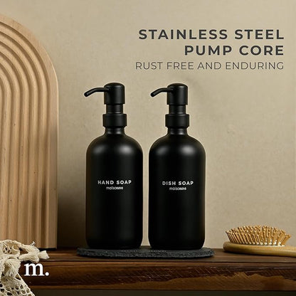 MaisoNovo Soap Dispenser 3-Piece Set | 16.9oz Black Bottles with Black Stainless Steel Pump Core