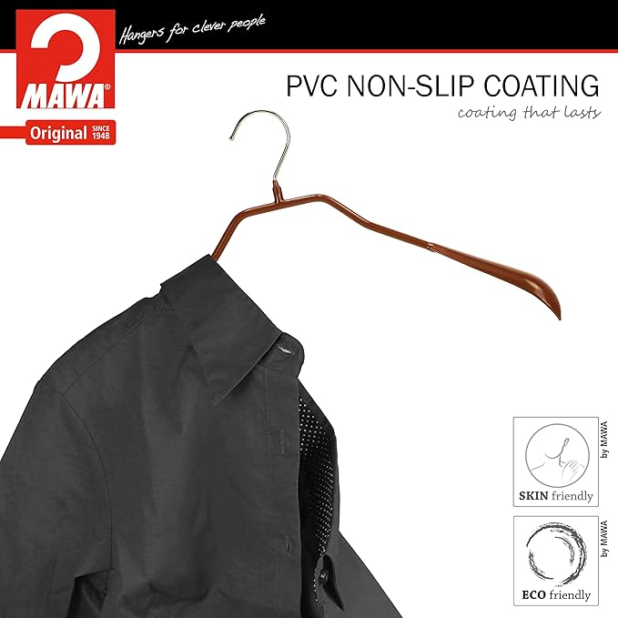 Mawa by Reston Lloyd, Non-Slip Steel Suit/Jacket Hanger, Wide Supportive Sholders with Rotating Hook, Copper, Set of 2