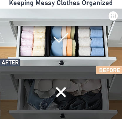DIMJ Drawer Organizer - Small Clothes Organizer Set of 3, Drawer Dividers for Baby Clothes, Underwear, Socks, Bra, Belt, Tie - Black