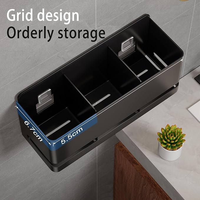 YESENT Aluminum Electric Toothbrush Holder - Bathroom Wall Mounted Toothbrush Holder (Black, Three Slot)