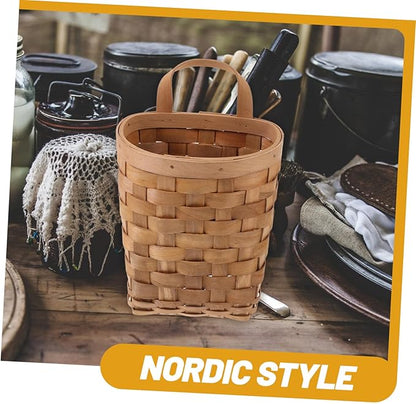 Zerodeko Woven Wall Hanging Basket Storage Organizer with Handle Hanging Bin for Dorm Cosmetics and Household Items Carbonized Color