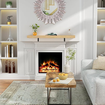 ROOMTEC Fireplace Mantel with L-Shaped Brackets,72" Wood Fireplace Shelves,Handcrafted Wood Brack,Natural Mantels Over Fireplace, 72" x 8" x 3", Aged Oak