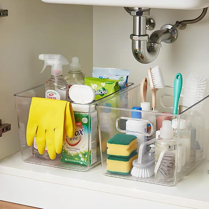 Clear Stackable Storage Bins, Pantry Organizers & Storage Containers, Cabinet Organizer, Home Organization Must Haves for Kitchen, Laundry Room, Office, Closet & Freezer (6 Pack with Lids)