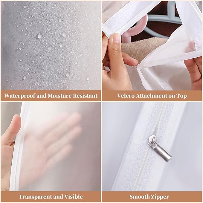 BAG WIZARD 54" Clear Garment Bags for Hanging Clothes, Suit Coat Cover for Closet Storage, Zipper Clothing Protector, Set of 2