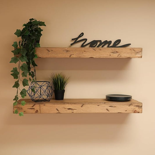 Urbandi Rustic Distressed Floating Shelves, Set of 2, Handmade Out of Pine Wood, 3 Inch Thick, Made in USA (Aged Oak, 48Lx3Hx8D)