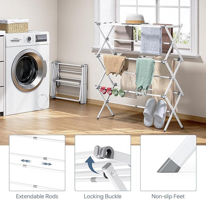 APEXCHASER Drying Rack Clothing - 3 Tier Metal Clothes Drying Rack Collapsible, Laundry Drying Rack Expandable, Small Clothe Airer for Baby Clothes Towel Bib Sock Indoor Outdoor Use(White)