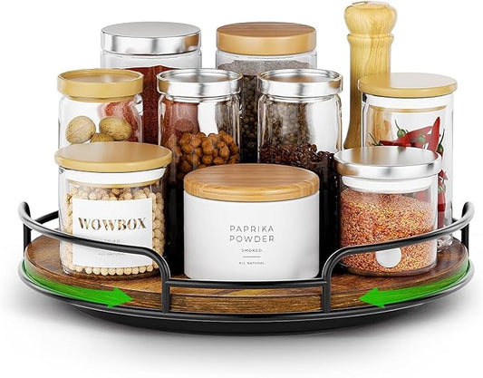 WOWBOX 9" Lazy Susan Organizer for Table Top Rotating Spice Rack Organizations Wood Lazy Susan Turntable Organizer for Cabinet Kitchen Pantry Countertop Bathroom Vanity
