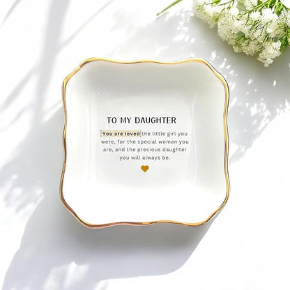 HatafaFurni Ring Dish Holder for Daughter from Mom, To My Daughter Ceramic Jewelry Trinket Dish, Daughter Gifts from Mom for Graduation Christmas Wedding - You Are Loved For the Little Girl You Were