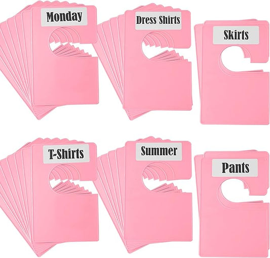 32 Pack White Clothing Rack Size Dividers Plus 75 Labels (1 Inch) and 30 Large Blank Labels, Large Rectangular Clothing Closet Dividers (Pink)