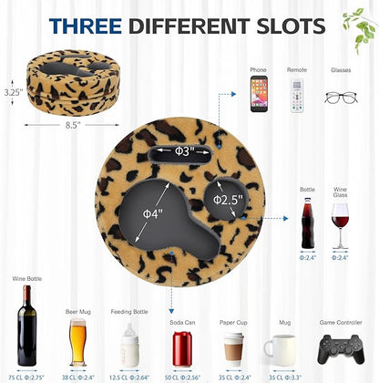 G GOOD GAIN Couch Cup Holder Pillow, Cute Sofa Drink Cup Holder Cozy Buddy | Desk Organizer for Mugs, Snacks, Phone, Makeup | Bed Caddy Tray for Car, Beach, Picnic, Boat, RV, Table (Cheetah)