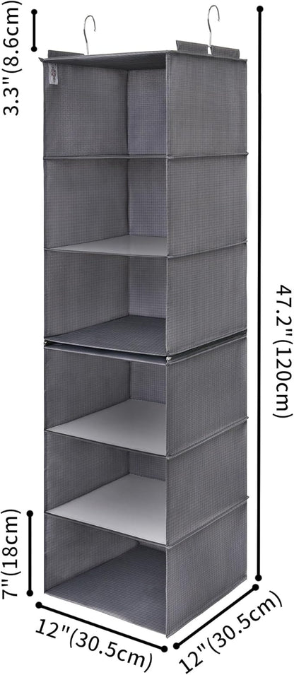 GRANNY SAYS 6-Shelf Hanging Organizer for Closet, Separable to 2 Pack 3-Shelf Hanging Shelves, Hanging Organizer for Bedroom, Ash Gray