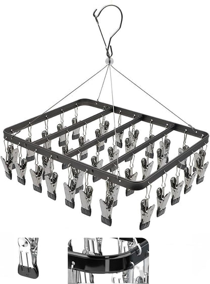 Clothes Drying Racks Clip Hangers Metal with 36 Clips Windproof Hook Underwear Hanger Foldable Laundry Clip for Socks Bras Black