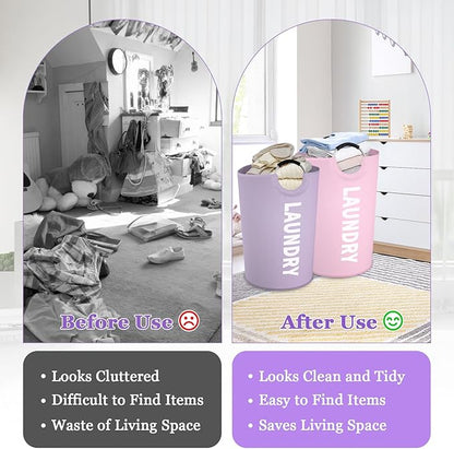 2Pack 125L Extra Large Laundry Baskets, Collapsible Laundry Hamper with Soft Handles, Dirty Clothes Basket in 600D Oxford Fabric, Sturdy Clothes Hampers for Travel, Family, Purple + Pink