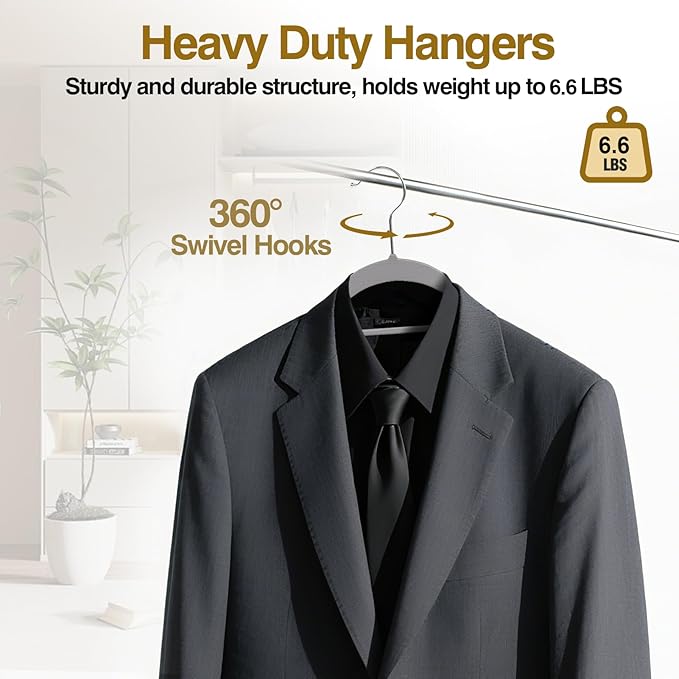 UEAKPIC Plastic Hangers 50 Pack, 16.5 in Heavy Duty Clothes Hangers with 360° Swivel Hook, Non-Slip Bar & 0.2" Ultra-Slim Space-Saving Organizers for Coats, Pants, Suits, Shirts, Light and Dark Gray