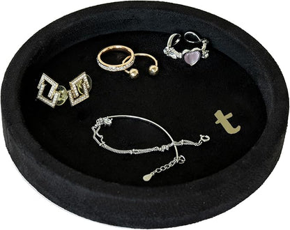 COLLECTIVE HOME - Velvet Jewelry Tray, 6" Monogrammed Jewelry Dish, Smooth Velour Display Dish for Rings, Earrings, Necklaces, Makeup, Personalized Gifts for Women (Black-t)