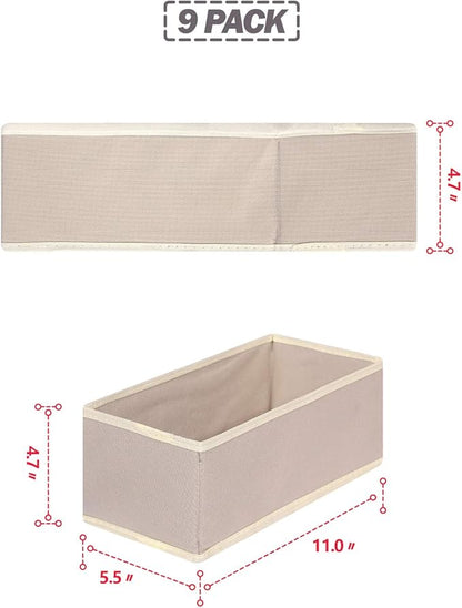 DIOMMELL 9 Pack Foldable Cloth Storage Box Closet Dresser Drawer Organizer Fabric Baskets Bins Containers Divider for Clothes Underwear Bras Socks Lingerie Clothing,Beige 090