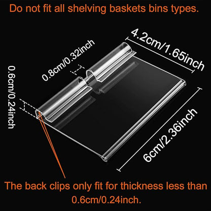 200PCS Basket Bin Labels Clip On,Clear Plastic Wire Shelf Price Tags,Labels for Storage Bins,Merchandise Sign Display Holder, Paper Inserts Included